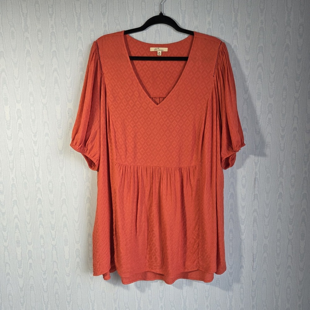 Les Serein Womens 3X Peasant Top Tunic Coral‎ Puff Sleeve Breathable Rayon Boho